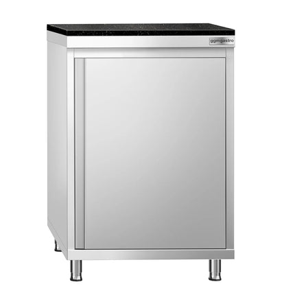 GGM Gastro Stainless Steel Work Cabinet PREMIUM - 600x700mm - with hinged door - incl. granite worktop