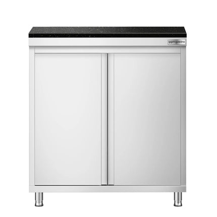 GGM Gastro Stainless Steel Work Cabinet PREMIUM - 800x600mm - with hinged door - incl. granite worktop