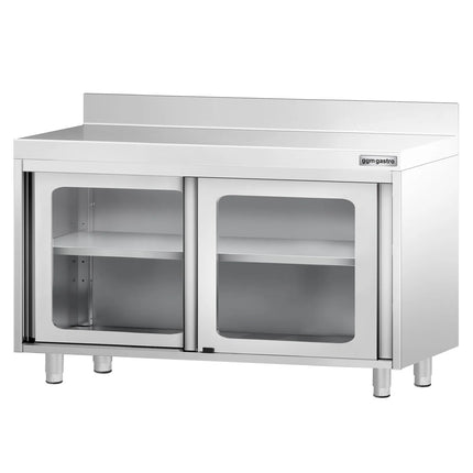 GGM Gastro Stainless Steel Work Table PREMIUM - 1200x700mm - with Glass Sliding Doors & Upstand