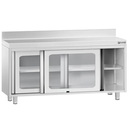 GGM Gastro Stainless Steel Work Table PREMIUM - 1600x600mm - with Glass Sliding Doors & Upstand