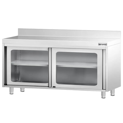 GGM Gastro Stainless Steel Work Table PREMIUM - 1600x600mm - with Glass Sliding Doors & Upstand