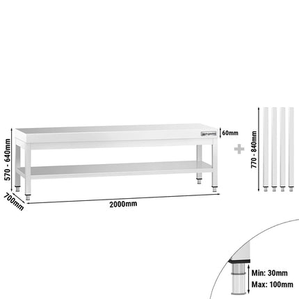 GGM Gastro Stainless Steel Work Table PREMIUM 2000x700mm - with Undershelf