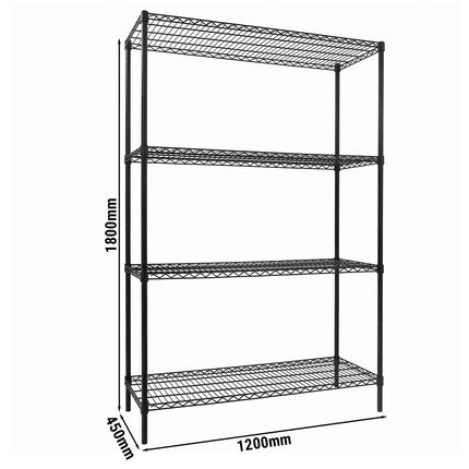 GGM Gastro Steel Wire Shelving Unit - 1200x450mm - 4 shelves - Black