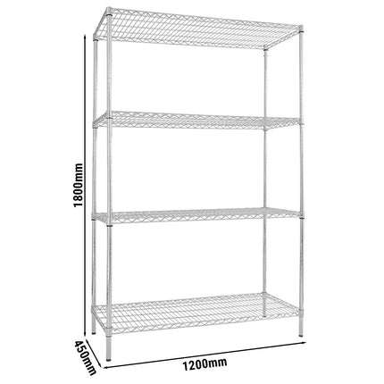 GGM Gastro Steel Wire Shelving Unit - 1200x450mm - 4 shelves - Chrome