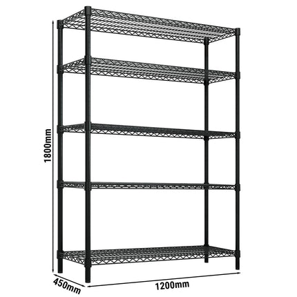 GGM Gastro Steel Wire Shelving Unit - 1200x450mm - 5 shelves - Black