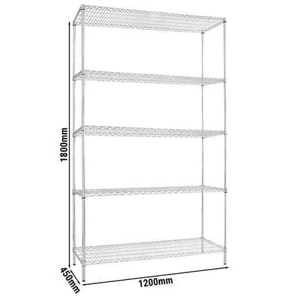 GGM Gastro Steel Wire Shelving Unit - 1200x450mm - 5 shelves - Chrome