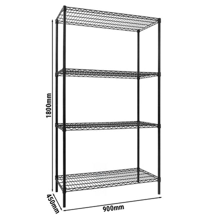 GGM Gastro Steel Wire Shelving Unit - 900x450mm - 4 shelves - Black