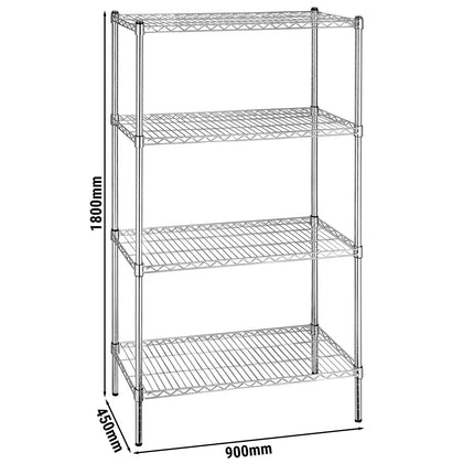 GGM Gastro Steel Wire Shelving Unit - 900x450mm - 4 shelves - Chrome