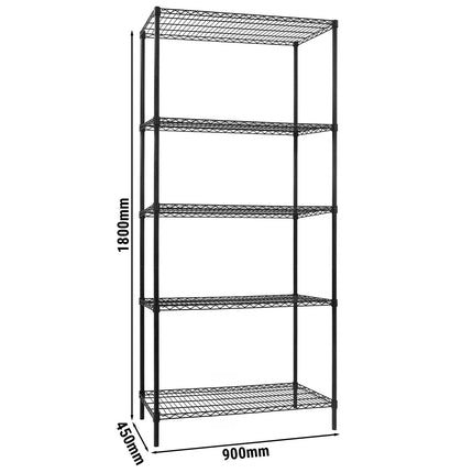 GGM Gastro Steel Wire Shelving Unit - 900x450mm - 5 shelves - Black