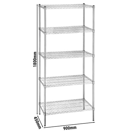 GGM Gastro Steel Wire Shelving Unit - 900x450mm - 5 shelves - Chrome