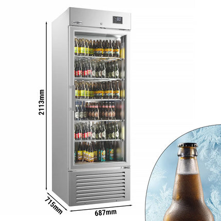GGM Gastro SUPERCOOLER | Commercial Beverage Display Fridge - 687mm - 500 Litres - stainless steel interior - with 1 hinged glass door - LED lighting - digital controller with temperature display - Temperature range -8 to 0 °C