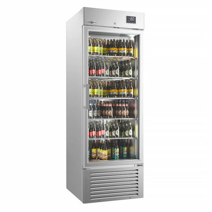 GGM Gastro SUPERCOOLER | Commercial Beverage Display Fridge - 687mm - 500 Litres - stainless steel interior - with 1 hinged glass door - LED lighting - digital controller with temperature display - Temperature range -8 to 0 °C