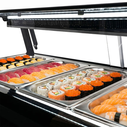 GGM Gastro Sushi Display Case - with LED Lighting - 1529x265mm - 6x GN 1/3 - Black