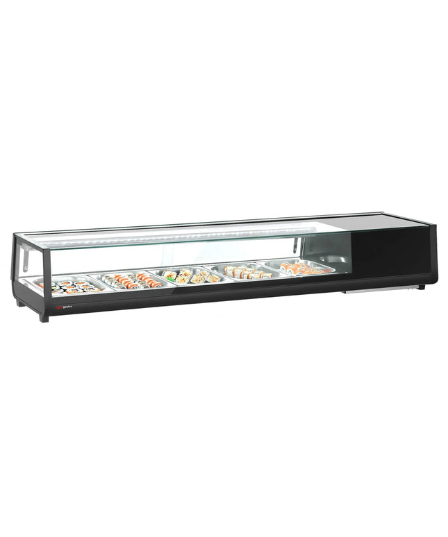 GGM Gastro Sushi Display Case - with LED Lighting - 1800x265mm - 5x GN 1/2 - Black