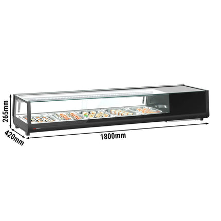 GGM Gastro Sushi Display Case - with LED Lighting - 1800x265mm - 5x GN 1/2 - Black