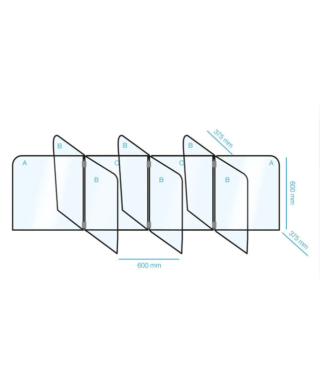 GGM Gastro Tấm Chắn Giọt Bắn - Đỉnh Phẳng - Acrylic - 2400x600mm - Bộ Cho 8 Vị Trí
