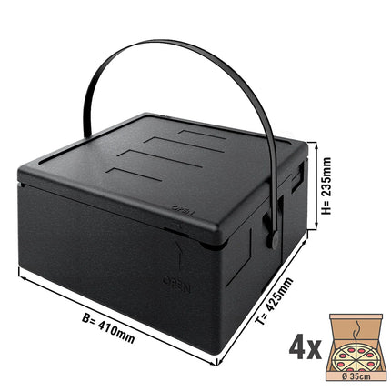 GGM Gastro Thermobox - Pizza transport box - Top loading - 22.4L - 410x425x235mm - for 4 pizzas Ø35cm