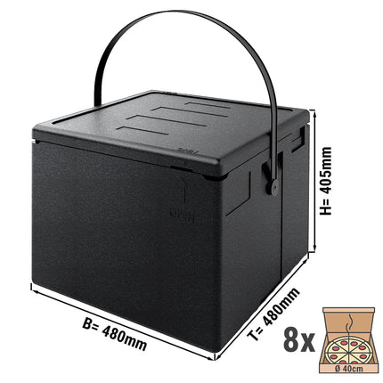 GGM Gastro Thermobox - Pizza transport box - Top loading - for 8 pizzas Ø40cm - 480x480x405mm