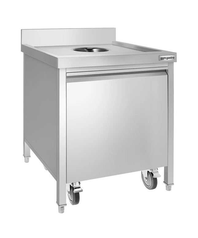 GGM Gastro Thùng Rác Âm Tủ - 50L - 970(C)x700(R)x700(S)mm - Kéo Ra Trước & Đóng Êm - Có Gờ Chắn & Đế Có Bánh - Thép Không Gỉ