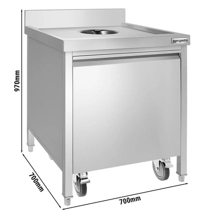GGM Gastro Thùng Rác Âm Tủ - 50L - 970(C)x700(R)x700(S)mm - Kéo Ra Trước & Đóng Êm - Có Gờ Chắn & Đế Có Bánh - Thép Không Gỉ