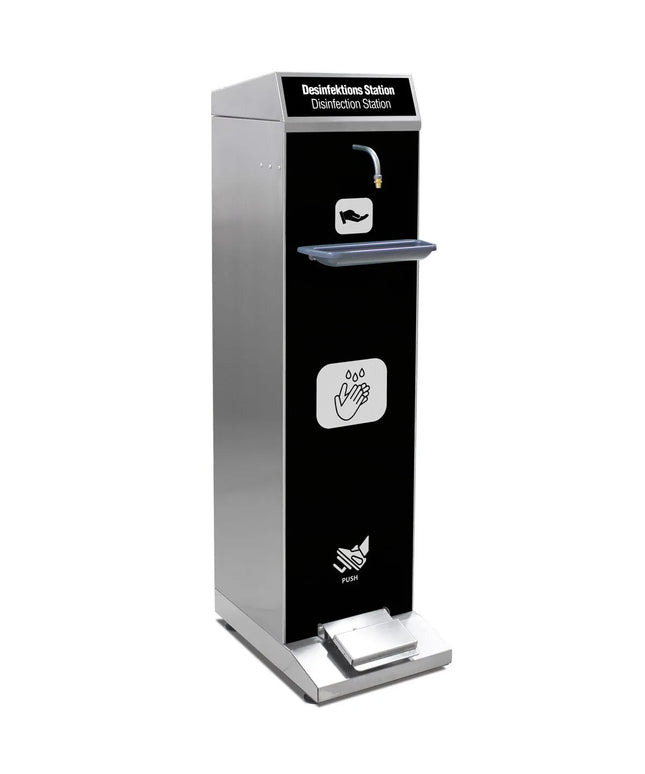GGM Gastro Trạm Rửa Tay Sát Khuẩn - 5000-10000ml - Thép Không Gỉ - Đứng Độc Lập, Đạp Chân, Có Khay Hứng, Cho Dung Dịch Sát Khuẩn