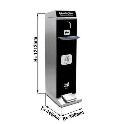 GGM Gastro Trạm Rửa Tay Sát Khuẩn - 5000-10000ml - Thép Không Gỉ - Đứng Độc Lập, Đạp Chân, Có Khay Hứng, Cho Dung Dịch Sát Khuẩn