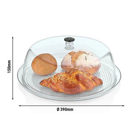 GGM Gastro Tray with Dome Cover - Polycarbonate - Ø 390mm - Height: 150mm - incl. tray - with stackable; ergonomic handle; microwave- and dishwasher-safe; -40°C to +99°C temperature resistant; food-safe; shatter-resistant; acid-resistant