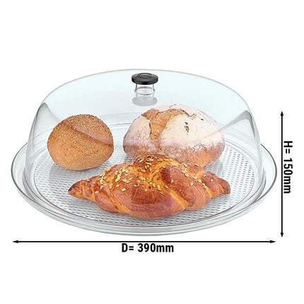 GGM Gastro Tray with Dome Cover - Polycarbonate - Ø 390mm - Height: 150mm - incl. tray - with stackable; ergonomic handle; microwave- and dishwasher-safe; -40°C to +99°C temperature resistant; food-safe; shatter-resistant; acid-resistant