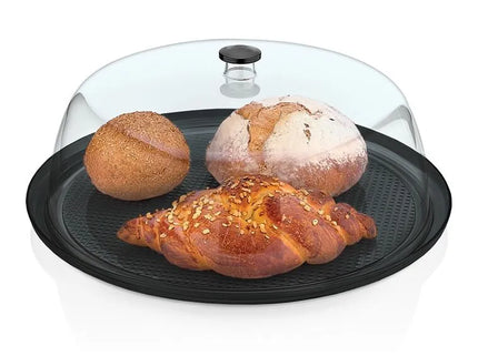 GGM Gastro Tray with Dome Cover - Polycarbonate - 390x390mm - Height: 150mm - round - incl. tray - with stackable; ergonomic handle; black tray