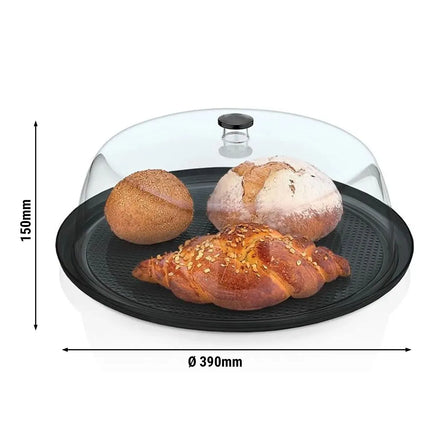 GGM Gastro Tray with Dome Cover - Polycarbonate - 390x390mm - Height: 150mm - round - incl. tray - with stackable; ergonomic handle; black tray