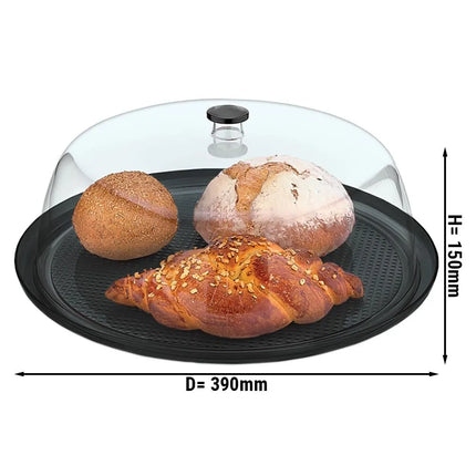 GGM Gastro Tray with Dome Cover - Polycarbonate - 390x390mm - Height: 150mm - round - incl. tray - with stackable; ergonomic handle; black tray