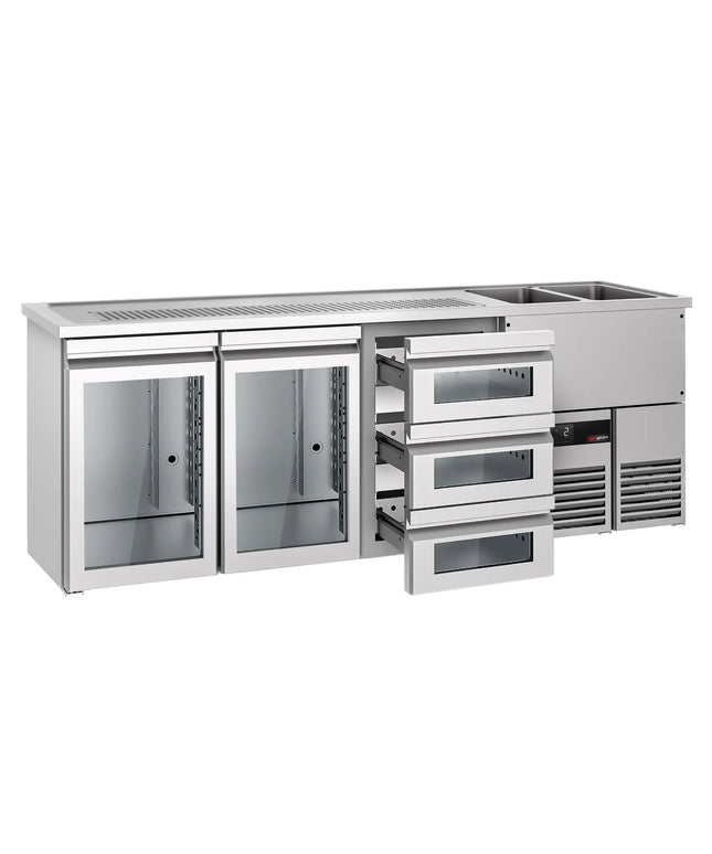 GGM Gastro Tủ Bia Trực Tiếp / Kegerator PREMIUM - 2500x700mm - 2 Cánh Kính & 3 Ngăn Kéo