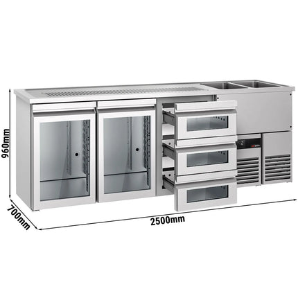 GGM Gastro Tủ Bia Trực Tiếp / Kegerator PREMIUM - 2500x700mm - 2 Cánh Kính & 3 Ngăn Kéo