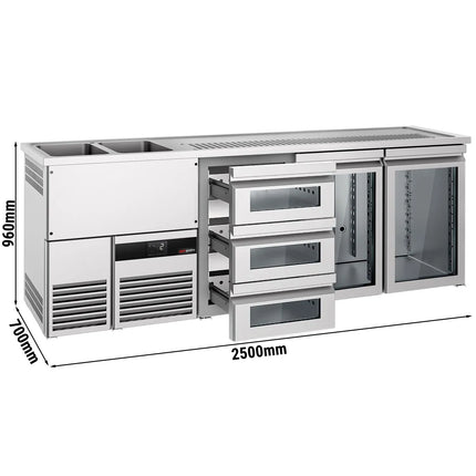 GGM Gastro Tủ Bia Trực Tiếp / Kegerator PREMIUM - 2500x700mm - 2 Cánh Kính & 3 Ngăn Kéo