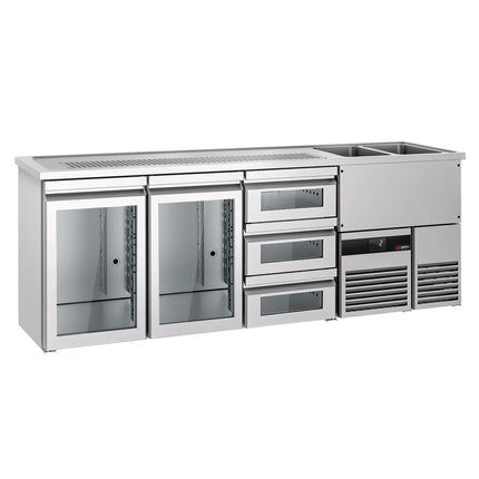 GGM Gastro Tủ Bia Trực Tiếp / Kegerator PREMIUM - 2500x700mm - 2 Cánh Kính & 3 Ngăn Kéo
