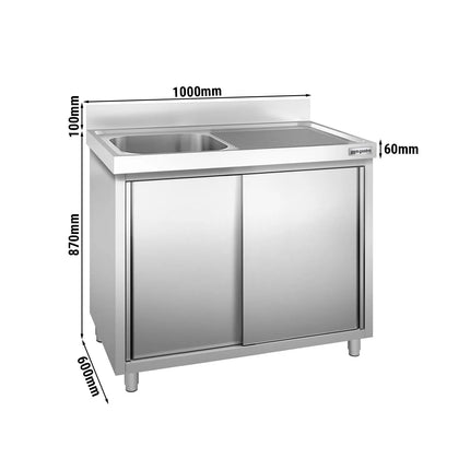 GGM Gastro Tủ Bồn Rửa Inox PREMIUM - 1000x600mm - 1 Chậu Bên Trái