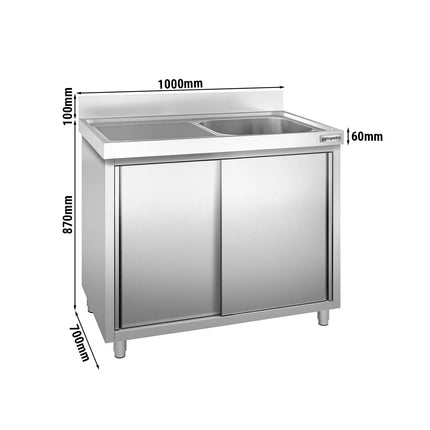 GGM Gastro Tủ Bồn Rửa Inox PREMIUM - 1000x700mm - 1 Chậu Bên Phải