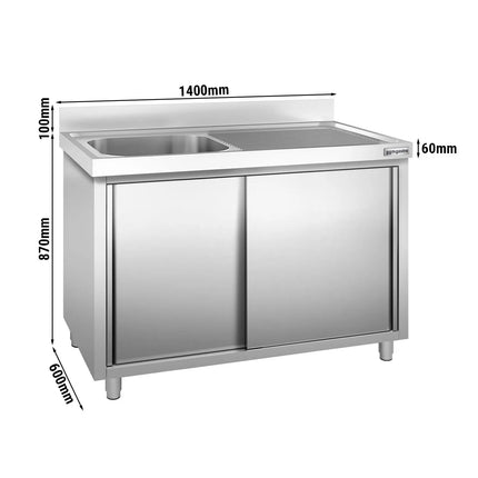 GGM Gastro Tủ Bồn Rửa Inox PREMIUM - 1400x600mm - 1 Chậu Bên Trái