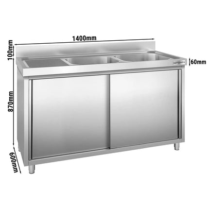 GGM Gastro Tủ Bồn Rửa Inox PREMIUM - 1400x600mm - 2 Chậu Bên Phải