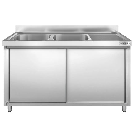 GGM Gastro Tủ Bồn Rửa Inox PREMIUM - 1600x600mm - 2 Chậu Bên Trái