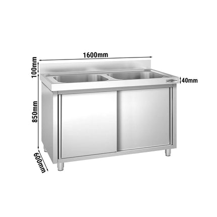 GGM Gastro Tủ Bồn Rửa Inox PREMIUM - 1600x600mm - 2 Chậu Giữa