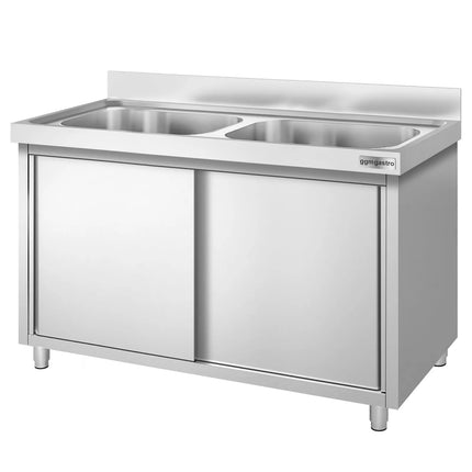 GGM Gastro Tủ Bồn Rửa Inox PREMIUM - 1600x600mm - 2 Chậu Giữa