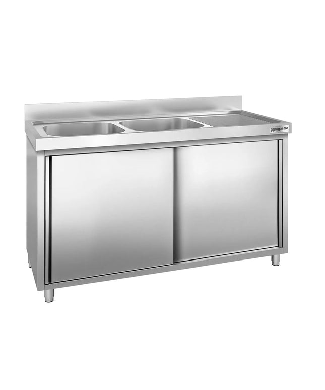 GGM Gastro Tủ Bồn Rửa Inox PREMIUM - 1600x700mm - 2 Chậu Bên Trái