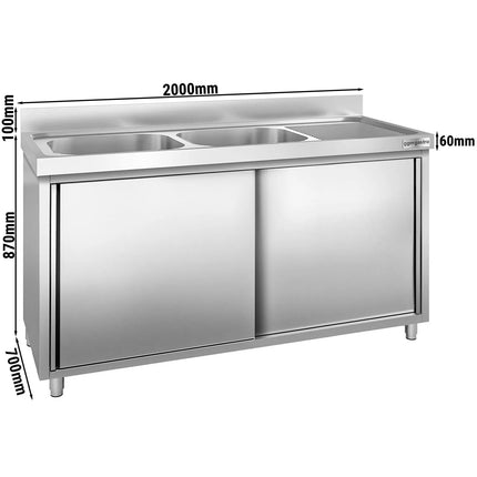 GGM Gastro Tủ Bồn Rửa Inox PREMIUM - 2000x700mm - 2 Chậu Bên Trái