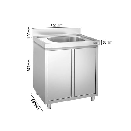 GGM Gastro Tủ Bồn Rửa Inox PREMIUM - 800x600mm - 1 Chậu Giữa