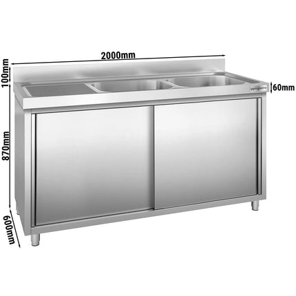 GGM Gastro Tủ Chậu Rửa PREMIUM - 2000x600mm - 2 Chậu Bên Phải