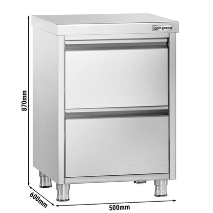GGM Gastro Tủ Ngăn Kéo PREMIUM - Thép Không Gỉ - 2 Ngăn Kéo - 500x600mm