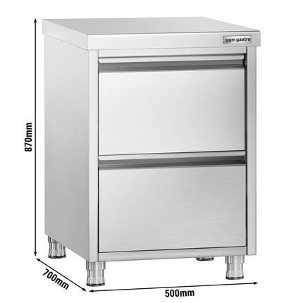 GGM Gastro Tủ Ngăn Kéo PREMIUM - Thép Không Gỉ - 2 Ngăn Kéo - 500x700mm