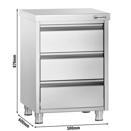 GGM Gastro Tủ Ngăn Kéo PREMIUM - Thép Không Gỉ - 3 Ngăn Kéo - 500x600mm