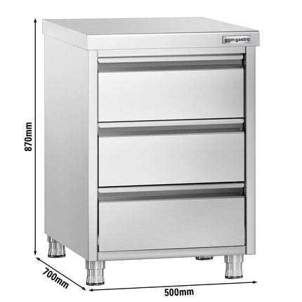 GGM Gastro Tủ Ngăn Kéo PREMIUM - Thép Không Gỉ - 3 Ngăn Kéo - 500x700mm
